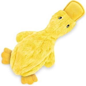 Best Pet Supplies Crinkle Dog Toy for Small, Medium, and Large Breeds, Cute No Stuffing Duck with Soft Squeaker, Fun for Indoor Puppies and Senior Pups, Plush No Mess Chew and Play - Yellow